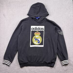 Real Madrid Hoodie Mens Large Black Adidas Soccer Futbol Sweatshirt Span Fifa
